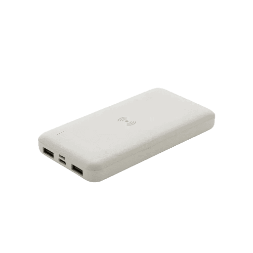 Logo printed Recycled Plastic 8000 mAh Wireless Powerbank in White from Total Merchandise
