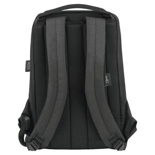 The back of our RPET Anti-Theft Backpack with a full colour design from Total Merchandise