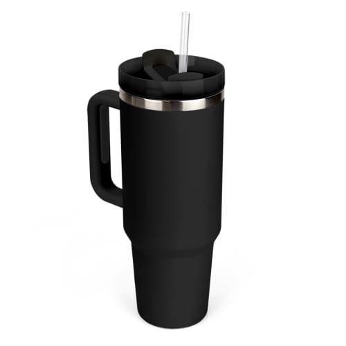 Promotional 1.2 Litre Extra Large Tumbler with Straw and Handle in Black from Total Merchandise