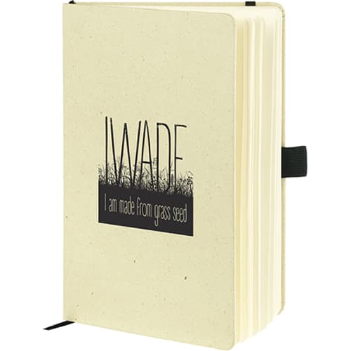 Grass Fibre Eco A5 Notebooks with a printed design from Total Merchandise - Natural/Black