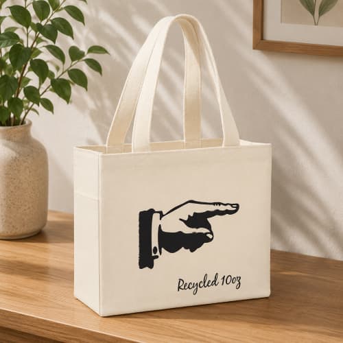 Lifestyle image of the customised Cranbrook Recycled Cotton Canvas Medium Tote Bags by Total Merchandise