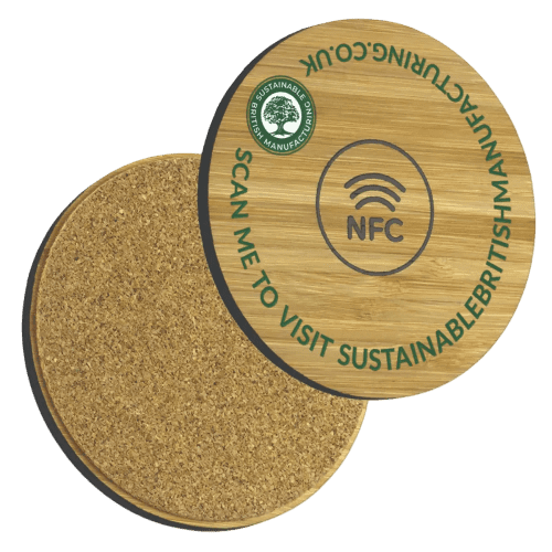 Custom Branded NFC Bamboo Coaster with a printed design from Total Merchandise
