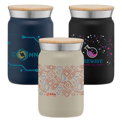 270ml Double Wall Copper-Lined Stainless Steel Tumbler with Bamboo Lid with a full-colour print