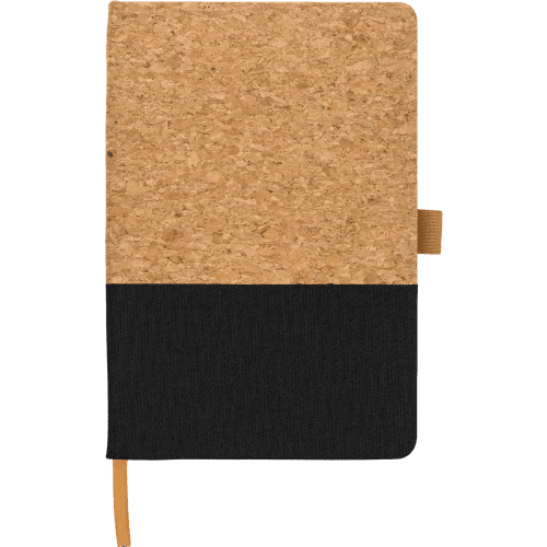 Logo Branded A5 Cork and Cotton Notebook with a printed design from Total Merchandise - Black
