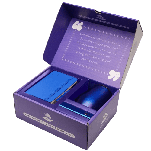 Custom branded On Boarding Gift Set in Blue with a design from Total Merchandise