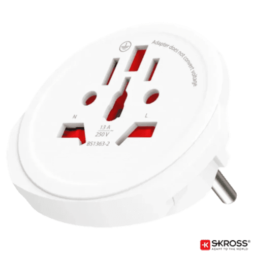 Logo branded World to Europe 3-Pole Adaptor with a design from Total Merchandise