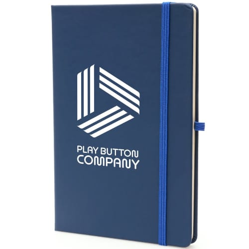 Branded Fully Recycled A5 PU Mole Notepad with a design from total Merchandise - Blue