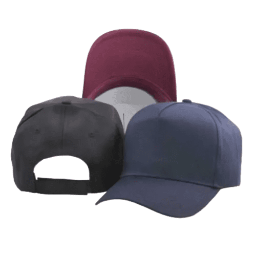 Promotional Cotton Twill Baseball Caps in black, navy and maroon from all angles
