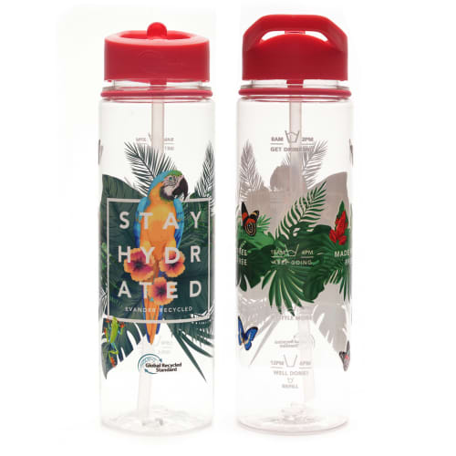 Promotional GRS Recycled Evander Water Bottle with Full Colour Design and Drinking Gauge Printed