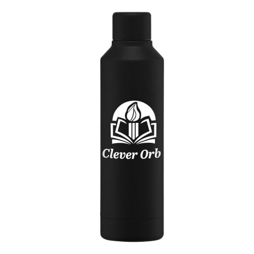 Branded 500ml Double Walled Copper-Lined Stainless Steel Bottle with Twist Lid in Black