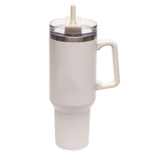 Promotional 40oz Stainless Steel Mug with Straw and Handle in Black from Total Merchandise