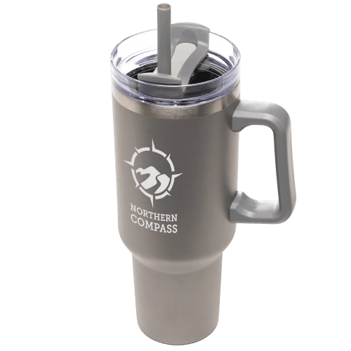 40oz Stainless Steel Mug with Straw and Handle in Gunmetal