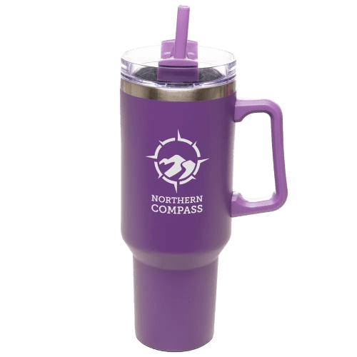 40oz Stainless Steel Mug with Straw and Handle in Purple