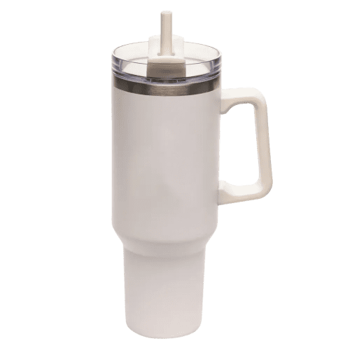 Promotional 40oz Stainless Steel Mug with Straw and Handle in Black from Total Merchandise