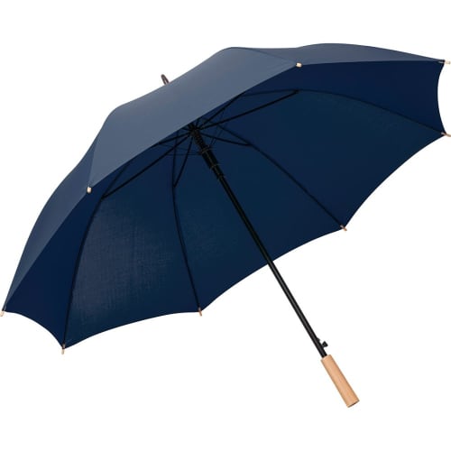 Promotional Recycled Ökobrella Umbrella with Wooden Handle in Navy from Total Merchandise