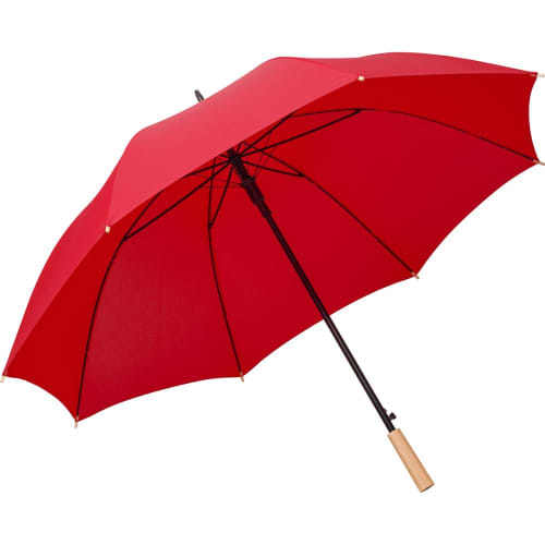 Custom Branded Recycled Ökobrella Umbrella with Wooden Handle in Red from Total Merchandise