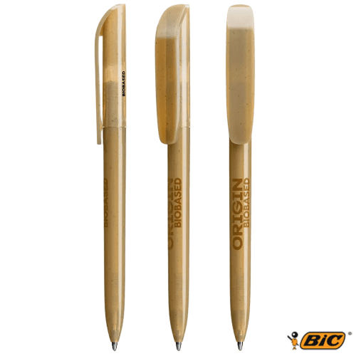 Custom printed BIC Super Clip Origin Ballpen with a printed design from Total Merchandise - Natural
