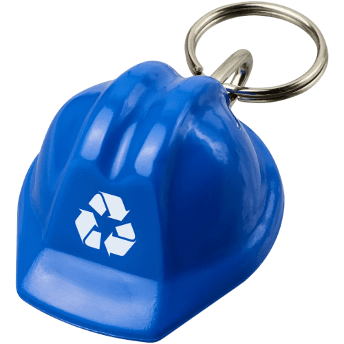 Promotional Recycled Hard Hat Keyrings in Blue printed with your company logo from Total Merchandise