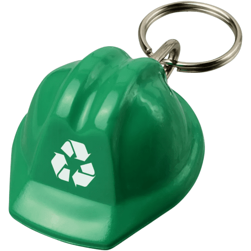 Printed Recycled Hard Hat Keyrings in Green printed with your company logo from Total Merchandise