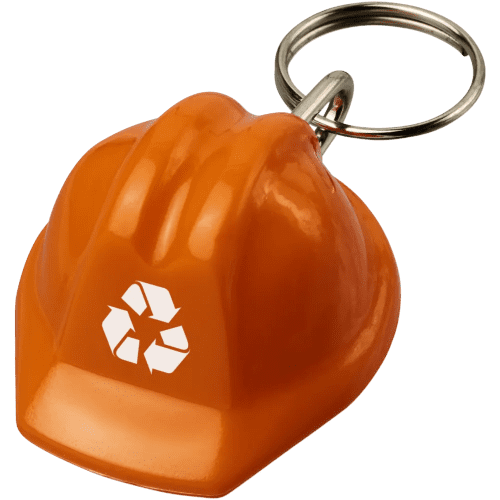 Printed Recycled Hard Hat Keyrings in Orange printed with your company logo from Total Merchandise