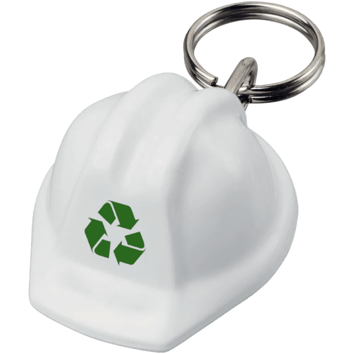Branded Recycled Hard Hat Keyrings in White printed with your company logo from Total Merchandise