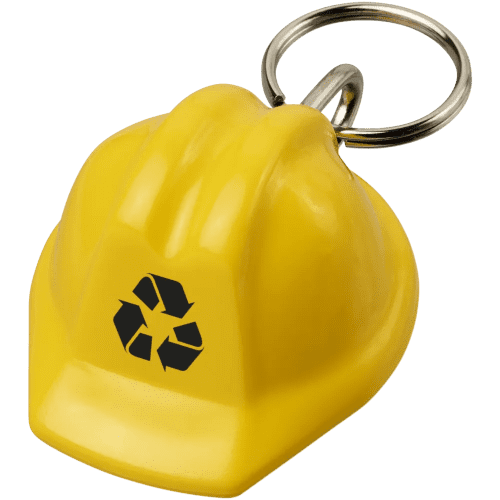 Branded Recycled Hard Hat Keyrings in Yellow printed with your company logo from Total Merchandise