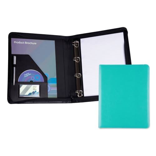 Logo branded Belluno A4 Zipped Ring Binder in Turquoise from Total Merchandise