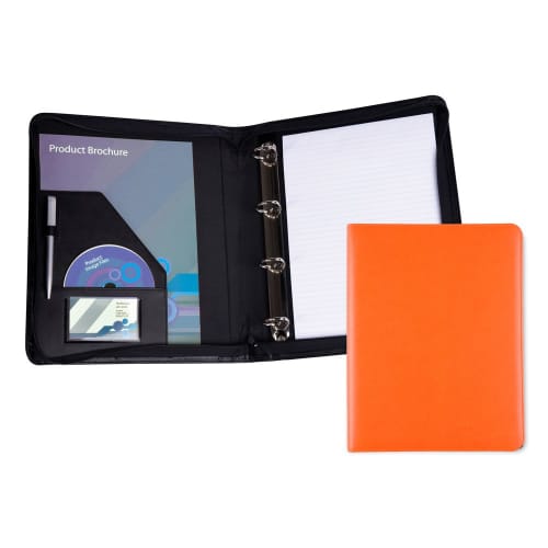 Logo printed Belluno A4 Zipped Ring Binder in Orange from Total Merchandise