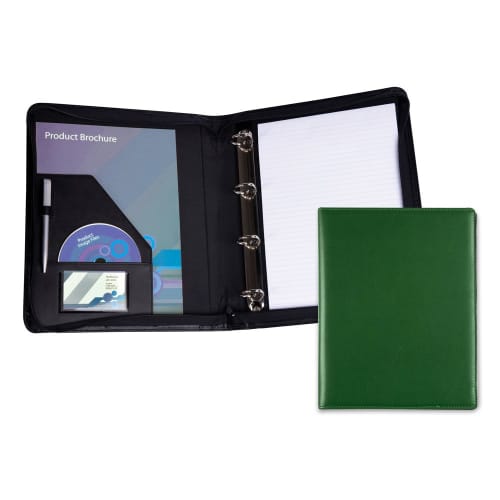 Customisable Belluno A4 Zipped Ring Binder in Mid Green from Total Merchandise