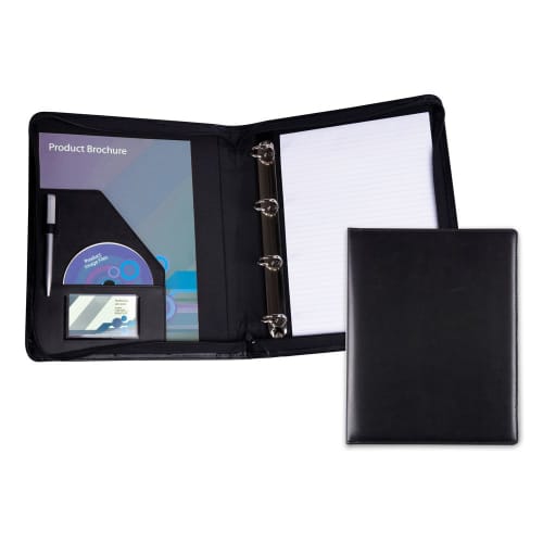 Promotional Belluno A4 Zipped Ring Binder in Black from Total Merchandise