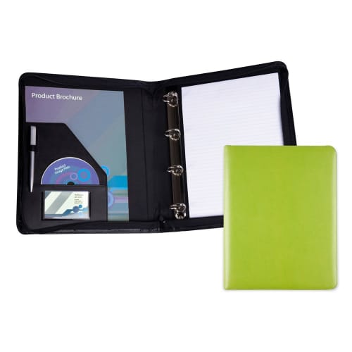 Promotional Belluno A4 Zipped Ring Binder in Lime Green from Total Merchandise