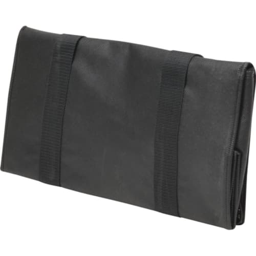 The Chatham 12 Can Recycled Cool Bag in Black folded up for easy storage