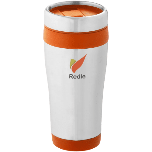 Custom branded Elwood Insulated Tumbler in Orange/Silver from Total Merchandise