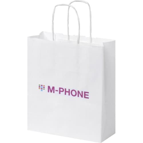 Custom Branded Small White Kraft Paper Bag with Twisted Handles from Total Merchandise