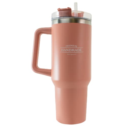 Logo printed 1.1L Stainless Steel Cup with Straw and Handle in Light Pink from Total Merchandise