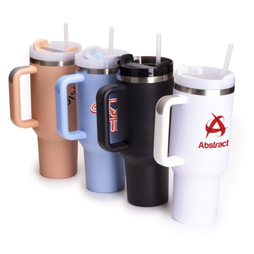 Personalisable 1.1L Stainless Steel Cups with a Straw and Handle from Total Merchandise