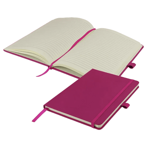 Custom Branded A5 Watson Notebook with Soft PU Finish in Pink from Total Merchandise