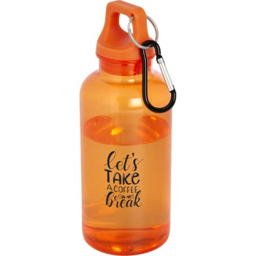 Custom Printed Oregon 400ml RCS Recycled Plastic Water Bottles with Carabiner in Orange