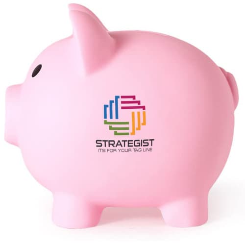 Custom Branded Premium Piggy Bank in Pink printed with your logo from Total Merchandise