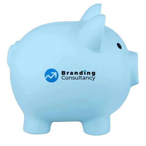 Promotional Premium Piggy Bank in Blue printed with your logo from Total Merchandise