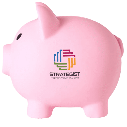 Custom Branded Premium Piggy Bank in Pink printed with your logo from Total Merchandise