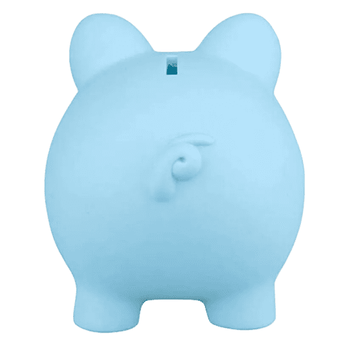 Our Premium Piggy Bank in Blue from the back