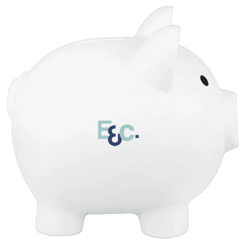 Logo Branded Premium Piggy Bank in White printed with your logo from Total Merchandise