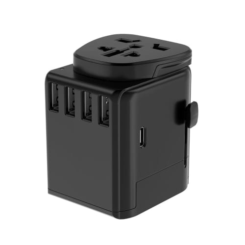 Promotional Voyager 5 Port Travel Adaptor in Black from Total Merchandise