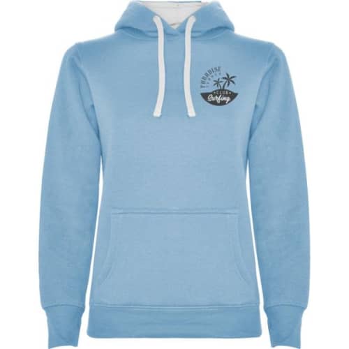 Custom printed Roly Urban Women's Hoodie in Sky Blue/White from Total Merchandise