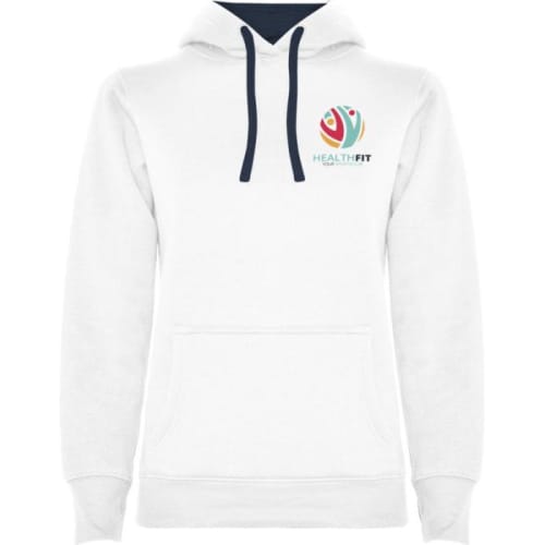 Custom printed Roly Urban Women's Hoodie in White/Navy Blue from Total Merchandise