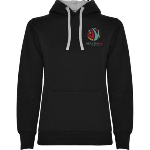 Custom printed Roly Urban Women's Hoodie in Solid Black/Grey Marl from Total Merchandise