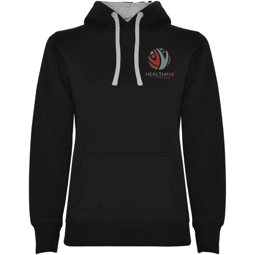 Custom printed Roly Urban Women's Hoodie in Solid Black/Grey Marl from Total Merchandise