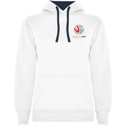 Custom printed Roly Urban Women's Hoodie in White/Navy Blue from Total Merchandise