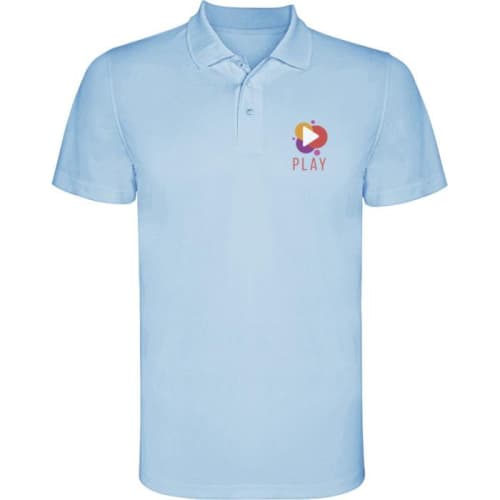 Branded Roly Monzha Short Sleeve Men's Sports Polo in Sky Blue from Total Merchandise